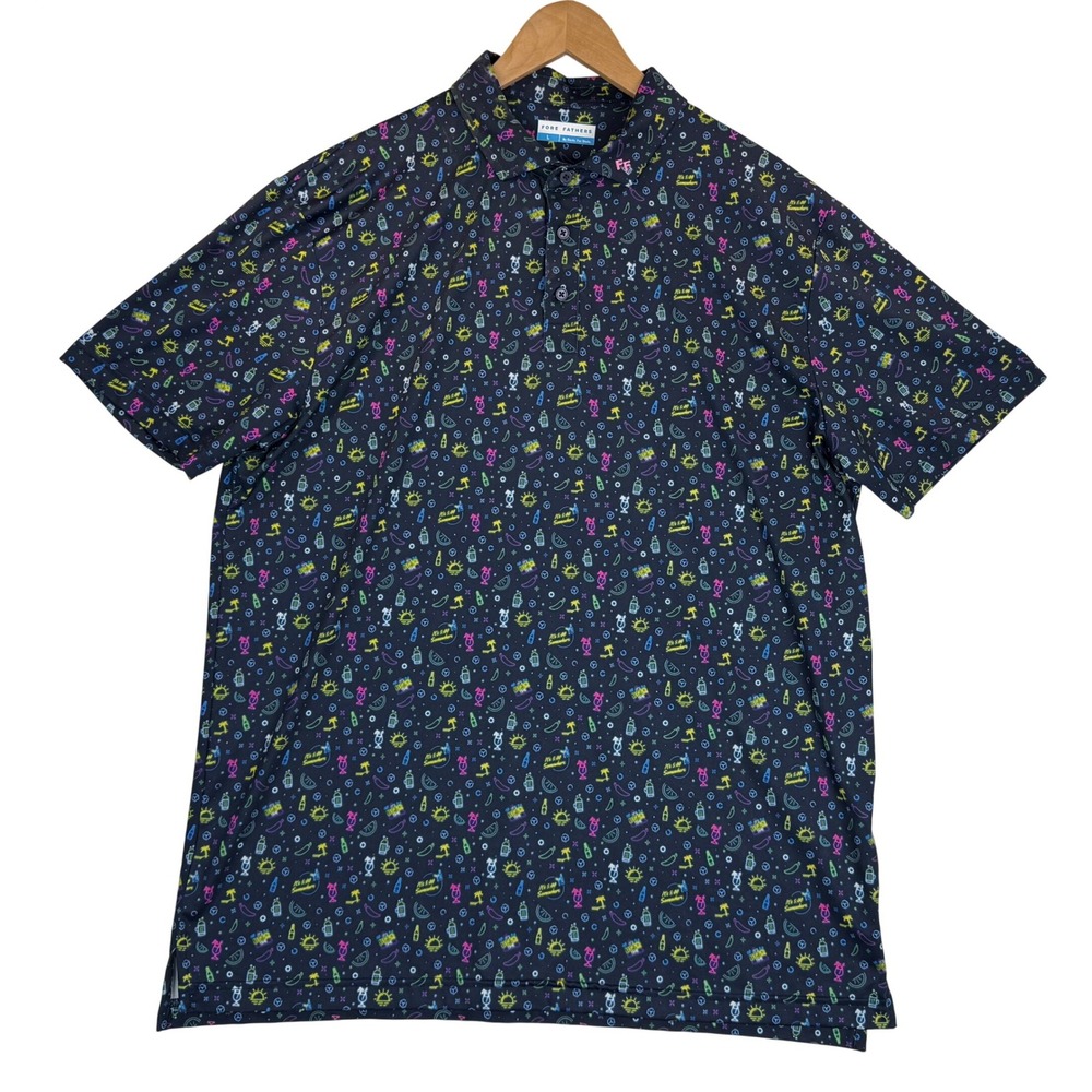 Fore Fathers It's 5 O'clock Somewhere Men's Happy Hour Polo Neon Whimsical Sz L
